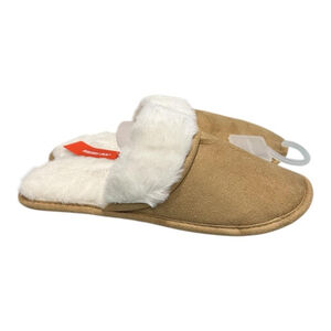 Joe Fresh Slippers Womens Size 9.5 Brown Faux Suede Fuzzy Mule House Cozy